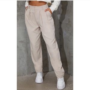 NWT PrettyLittleThing Stone Woven Textured High Waisted Cigarette Pants/Trousers